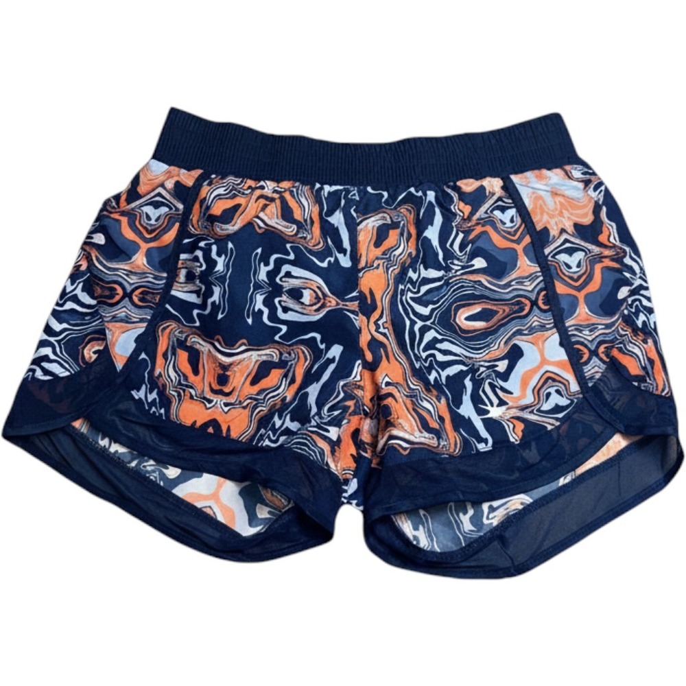 Crane Womens Navy Orange Marble Print Running Shorts with Liner Small